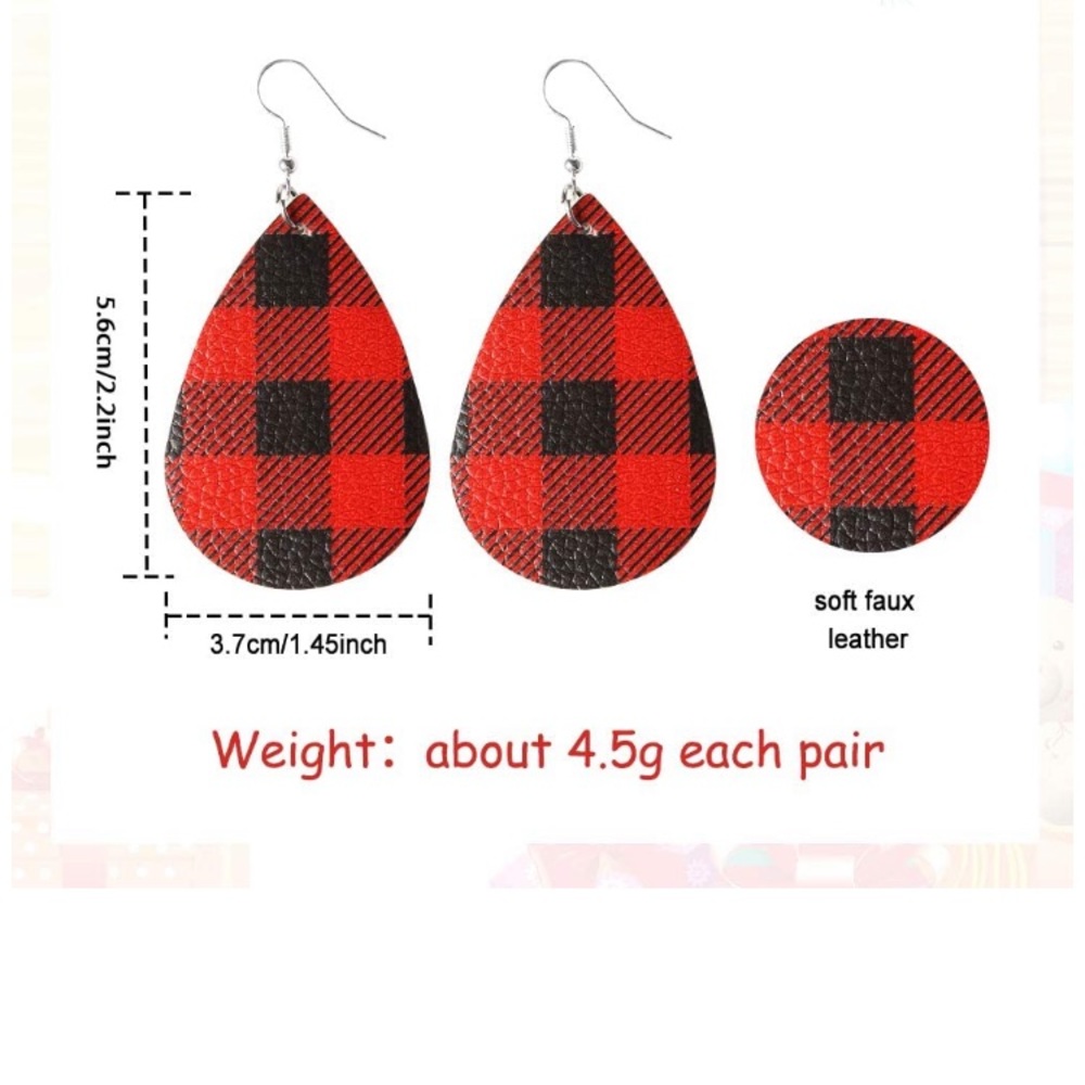 Red & Black Plaid Teardrop Earrings - Picture 5 of 5